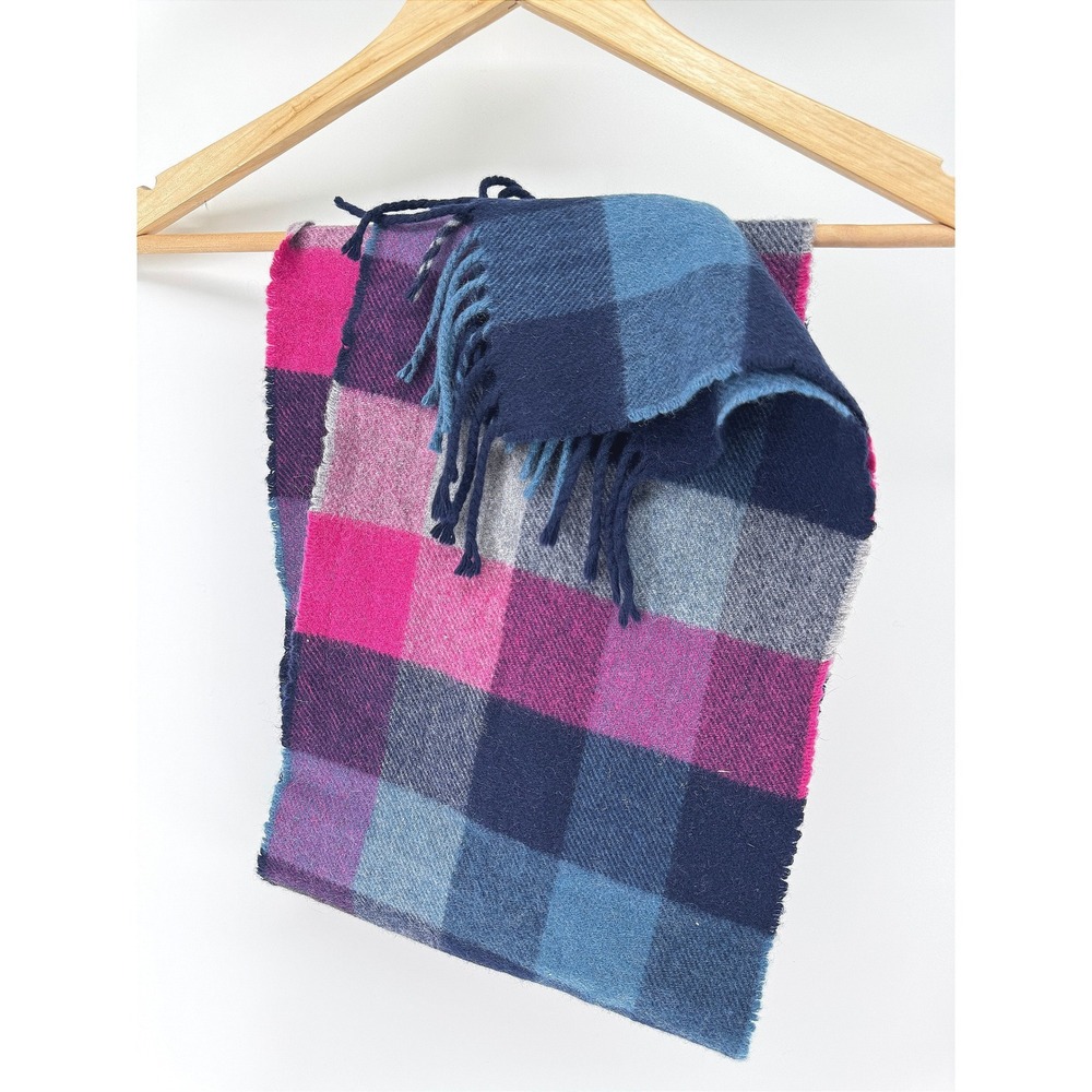 Tartan Weaving Mill Cashmere Scarf Pink Blue Plaid Made Scotland 100% Cashmere